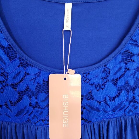 Bishuige Womens Blue Lace Detail Long Sleeve Top Rayon Blend Size 3XL NEW‎ - Picture 5 of 9